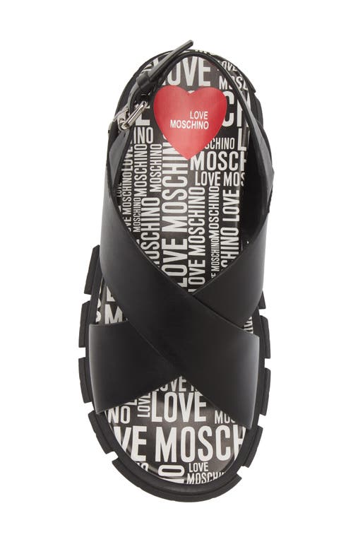 Shop Love Moschino Crisscross Platform Slingback Sandal In Black/logone/white