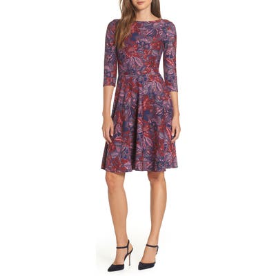 Leota Belted Print Jersey A-Line Dress, Purple