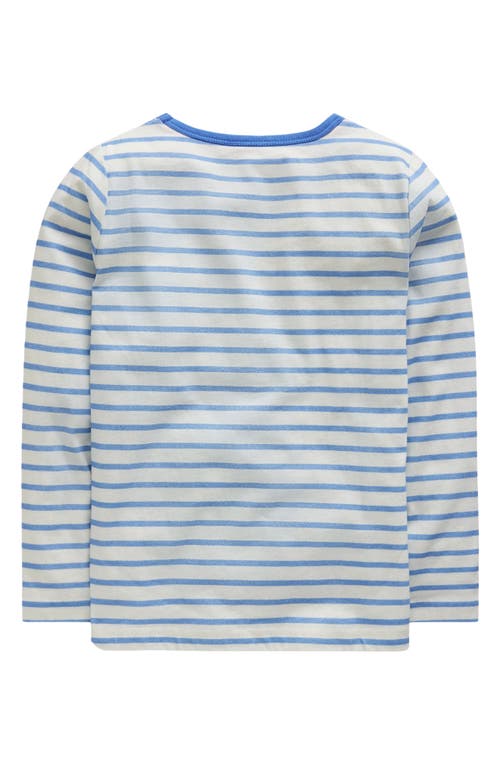 Shop Mini Boden Kids' Stripe Strawberry Pocket Appliqué Long Sleeve Cotton T-shirt In Blue/ivory Strawberry