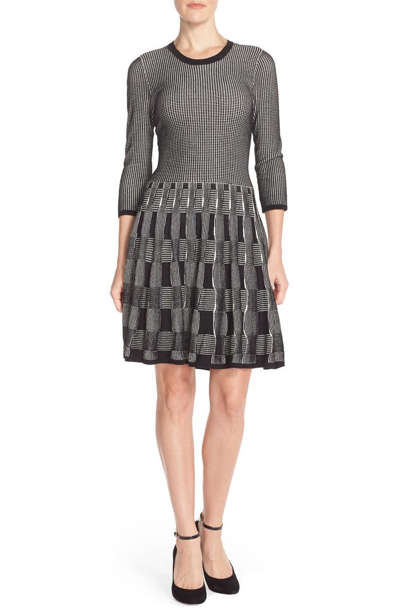 Vince Camuto Check Fit & Flare Sweater Dress | Nordstrom