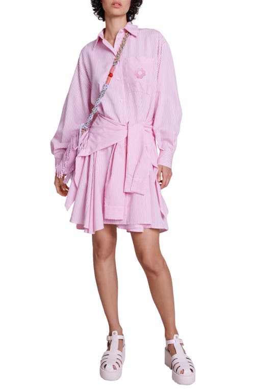 Shop Maje Riavita Tie Waist Long Sleeve Shirtdress In Pink