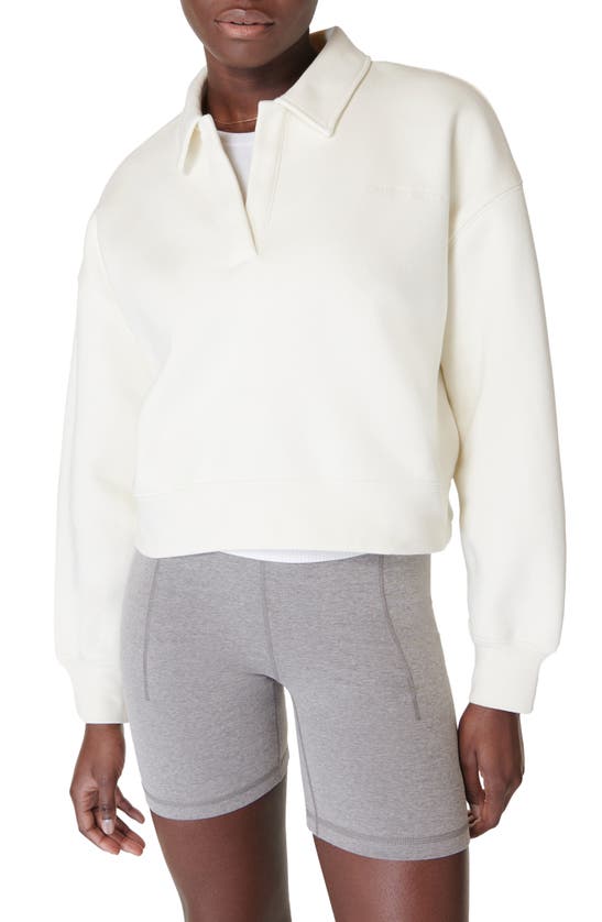 Shop Sweaty Betty Powerhouse Collared Crop Sweatshirt In Lily White