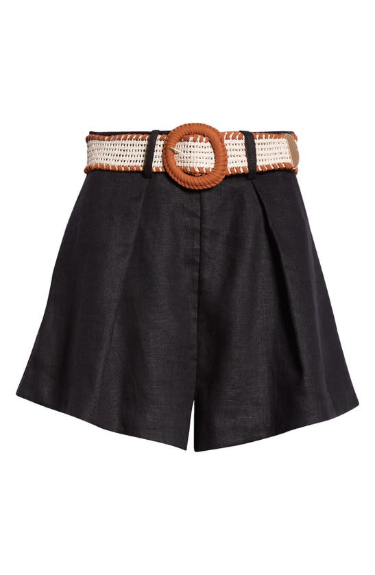 Shop Zimmermann Halliday Floral Belted Linen Shorts In Black