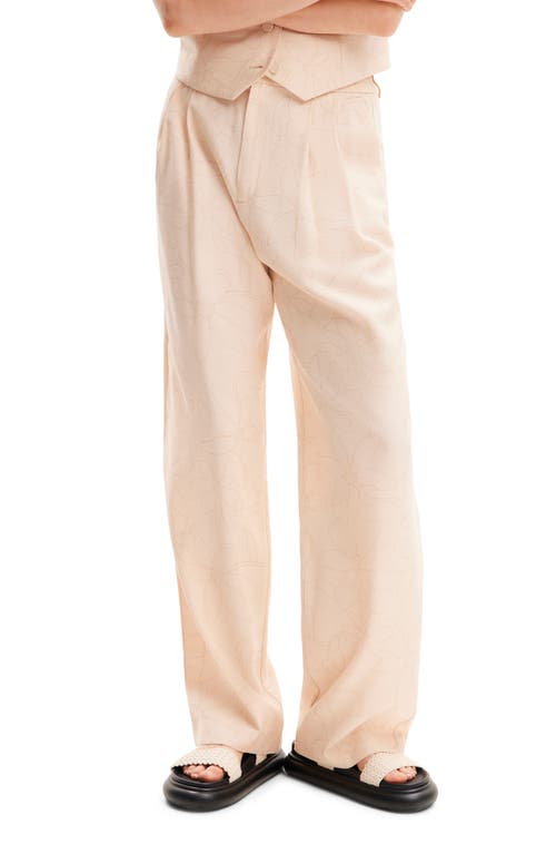 Tailored Floral Trousers in Beige