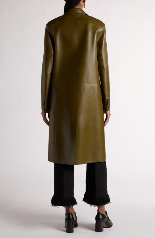 Shop Bottega Veneta Bonded Leather Coat In Olive Oil