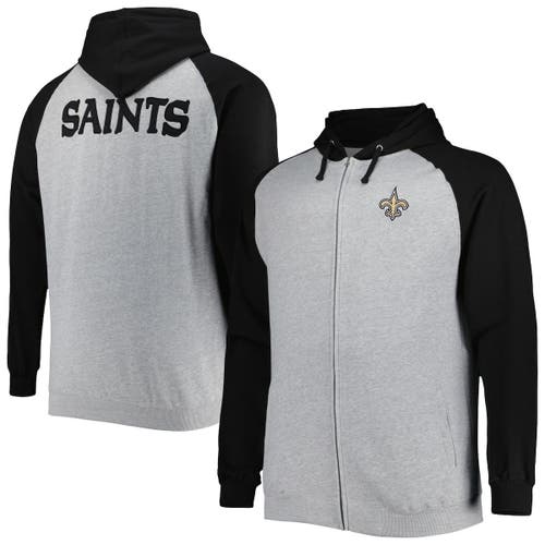 Men's Heather Gray New Orleans Saints Big & Tall Fleece Raglan Full-Zip Hoodie Jacket