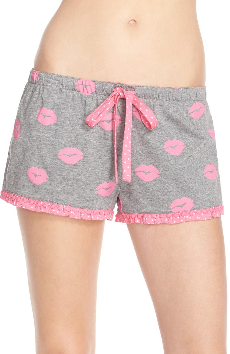 PJ SALVAGE Print Lounge Shorts, Main, color, HEATHER GREY LIPS