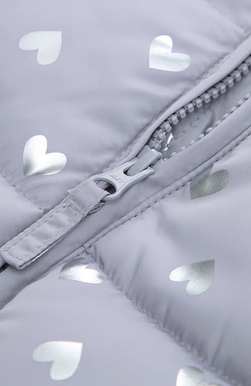 Rokka&rolla Baby Soft Fleece Lined Bunny Puffer Jacket In Gray/heart Foil Print