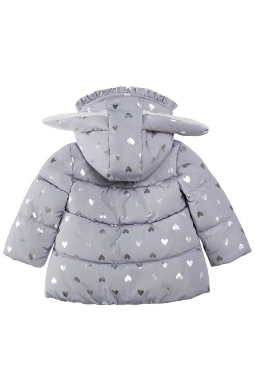 Rokka&rolla Baby Soft Fleece Lined Bunny Puffer Jacket In Gray/heart Foil Print