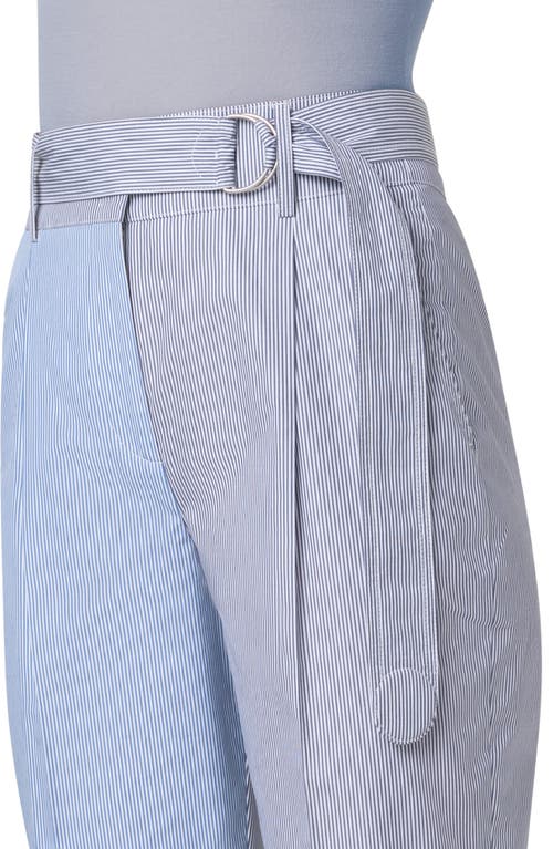 Akris Punto Fred Micro Stripe Cotton Poplin Tapered-leg Ankle Pants With Belt In Ink-sapphire-cream