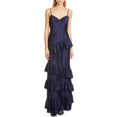 Flor Et. Al Mccartney Pleat Tier Crepe Gown, Blue