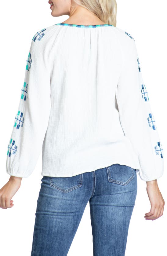 Shop Apny Embroidered Cotton Gauze Peasant Top In White Multi
