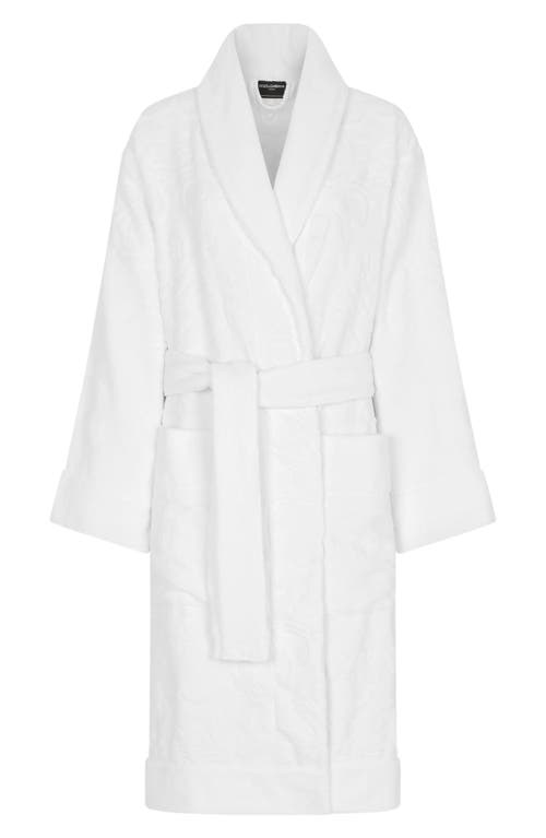 Dolce & Gabbana Terry Cotton Jacquard Bath Robe In White