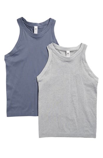 90 Degree By Reflex Crista 2-pack Seamless Racerback Tanks In Grisaille/heather Grey