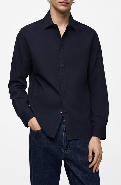 Shop Mango Slim Fit Cotton Button-up Shirt In Dark Navy