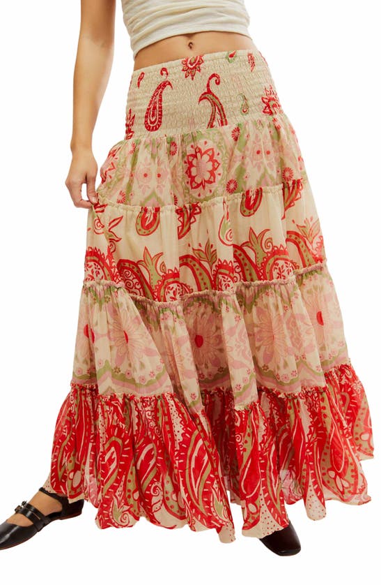 Shop Free People Super Thrills Print Tiered Maxi Skirt In Sage Combo