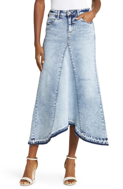 Selma Pieced Asymmetric Denim Maxi Skirt in Powder Blue