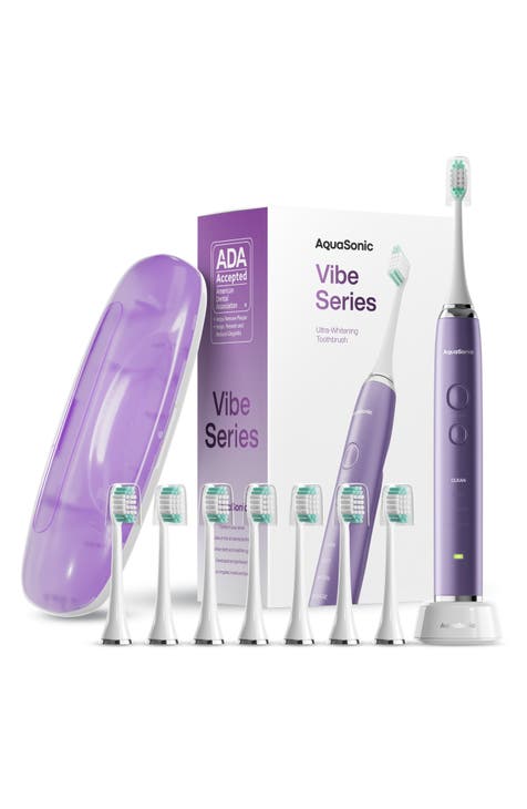 VIBE Series Satin Violet UltraSonic Whitening Toothbrush wiht 8 DuPont Brush Heads & Travel Case