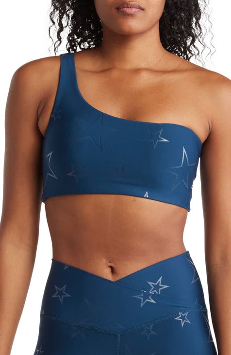 one shoulder sports bra - dark blue