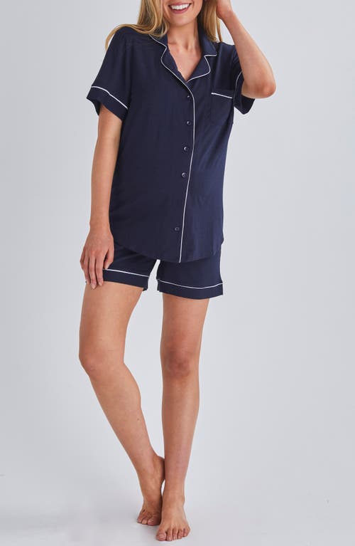 Shop Angel Maternity Piped Maternity/nursing Pajamas In Navy