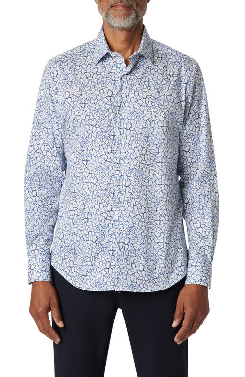 Bugatchi Julian Abstract Stretch Cotton Button-Up Shirt Classic Blue at Nordstrom,