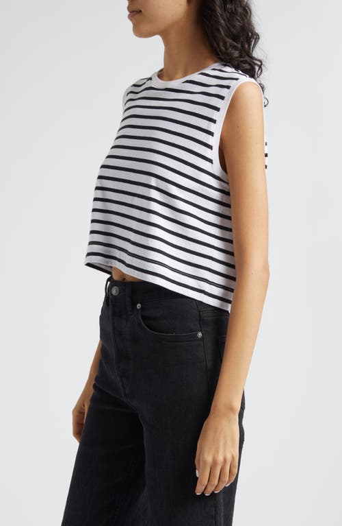 Shop Atm Anthony Thomas Melillo Classic Jersey Stripe Crop Cotton Tank Top In White/black