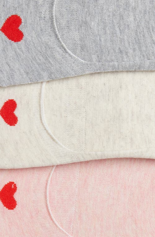 High Heel Jungle Secret Heart Embroidered No Show Socks In Pink White Grey