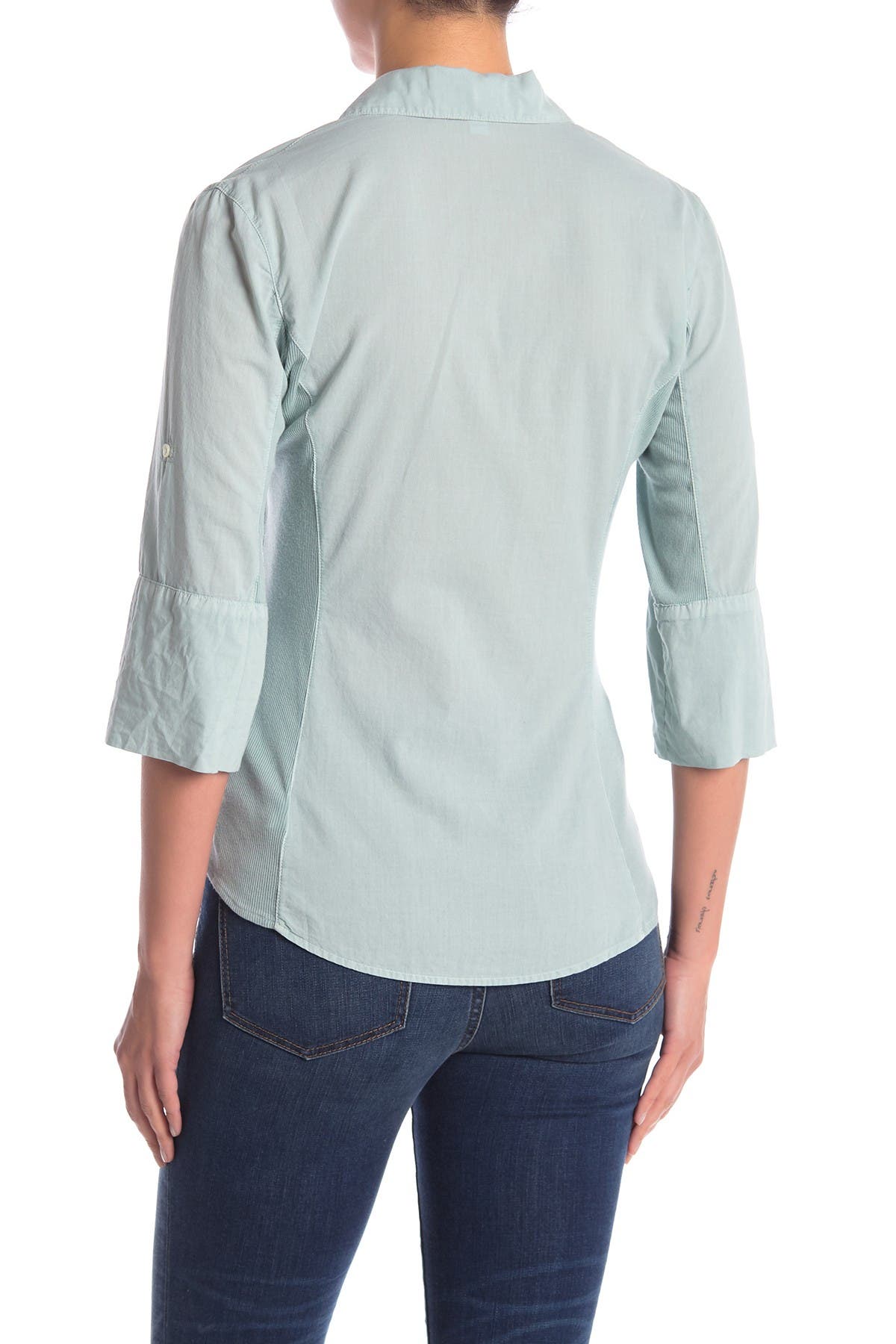 James Perse Contrast Ribbed Surplus Shirt In Light/pastel Blue2
