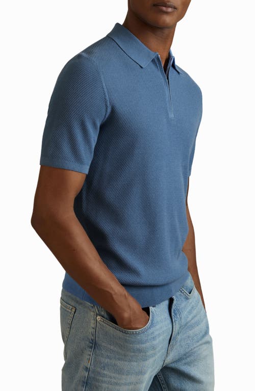 Shop Reiss Ivor Textured Half Zip Polo Sweater In Blue