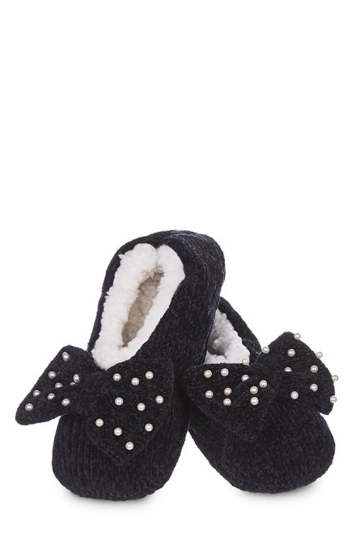 Precious Pearls Chenille Slipper Socks in Black