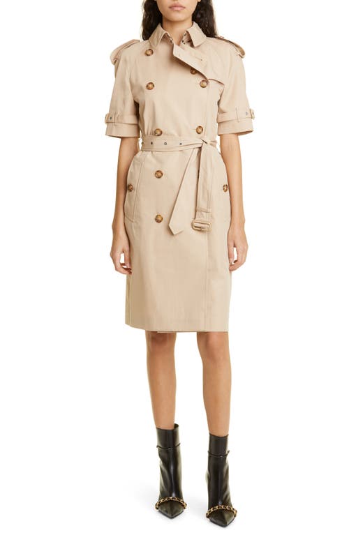 burberry Short Sleeve Cotton Gabardine Trench Dress in Soft Fawn