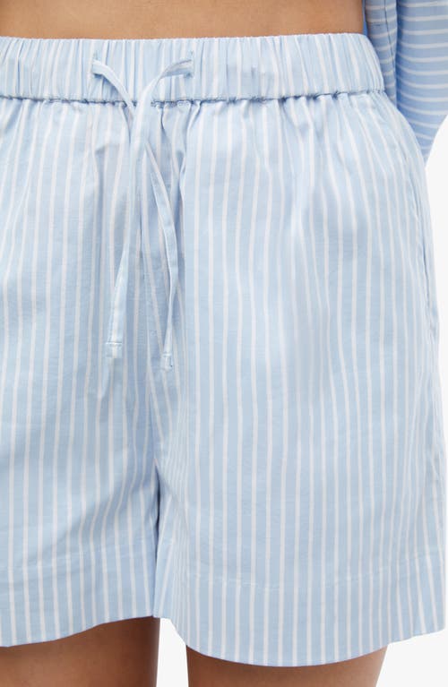 Shop Weworewhat We Wore What Stripe Tie Waist Stretch Cotton Shorts In Classic Blue ml