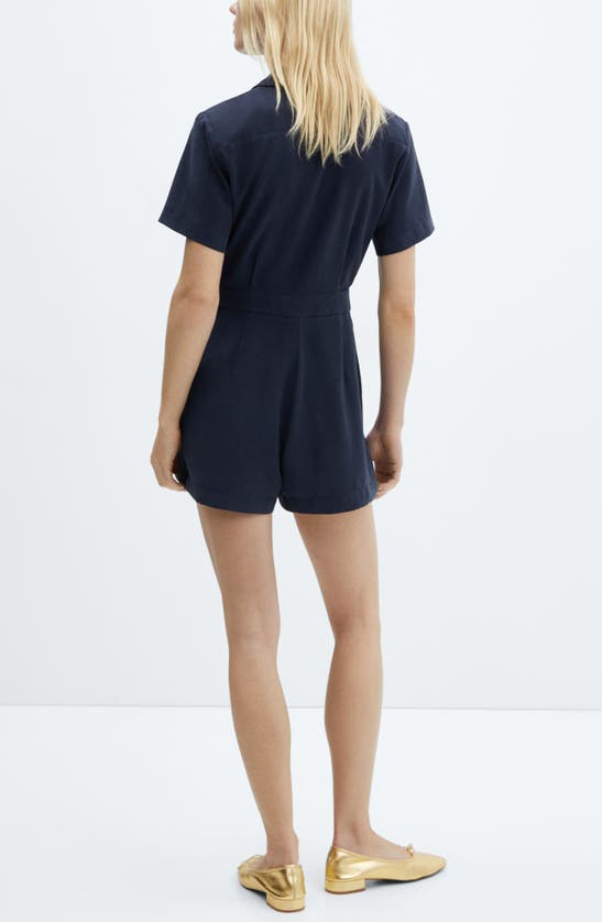 Shop Mango Notched Collar Romper In Navy