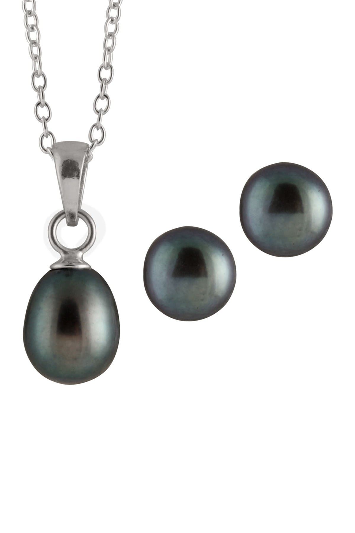 Splendid Pearls 6.5-7mm Black Freshwater Pearl Earrings & Necklace Set