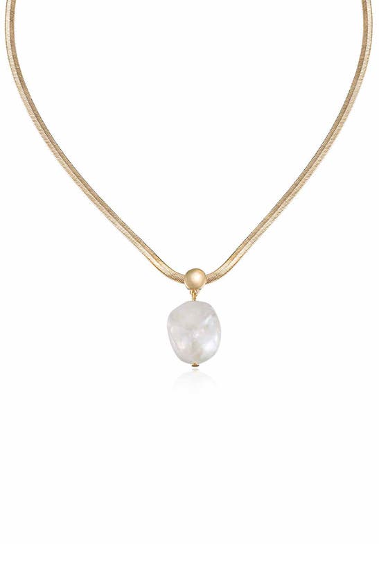 Ettika Baroque Pearl Pendant Snake Chain Necklace In 18k Gold Plated, 16 In Gold