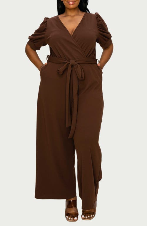 Shop L I V D Iris Belted Wide Leg Jumpsuit In Brown