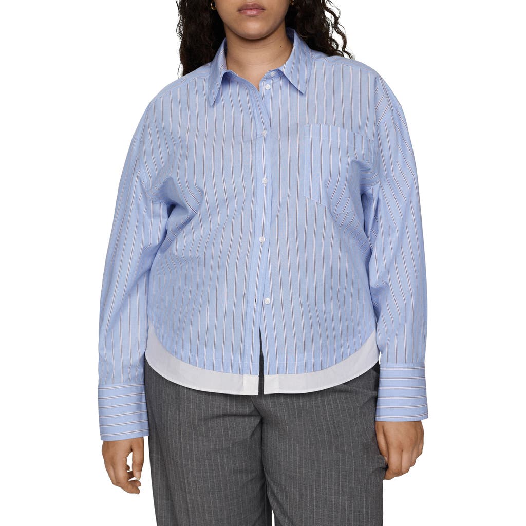 Mango Stripe Layered Button-up Shirt In Sky Blue