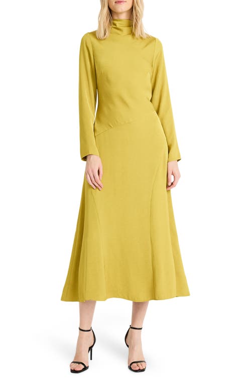 Shop Luxely Funnel Neck Long Sleeve Midi Dress In Olive Oil