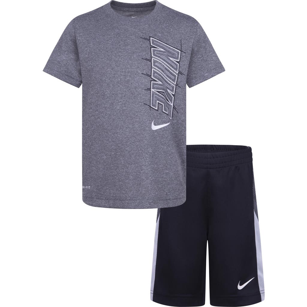 Nike Kids' Block T-shirt & Shorts Set In Black/carbon Heather