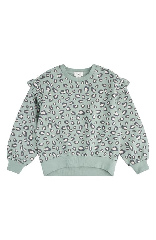 Shop Miles The Label Kids' Leopard Print Ruffle French Terry Sweatshirt In Dusty Green