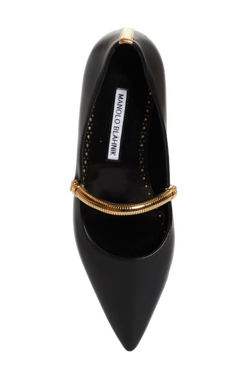 Shop Manolo Blahnik Peleona Pointed Toe Mary Jane Flat In Black/gold