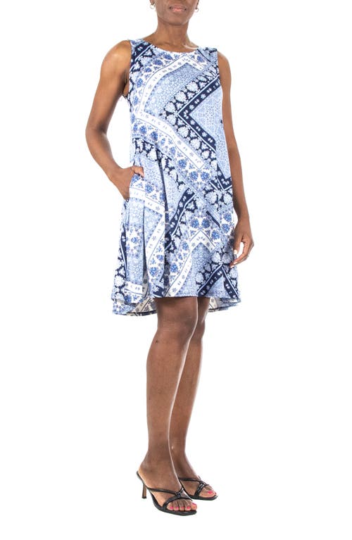 Shop Nina Leonard Scoop Neck Sleeveless Dress In Navy/white Multi