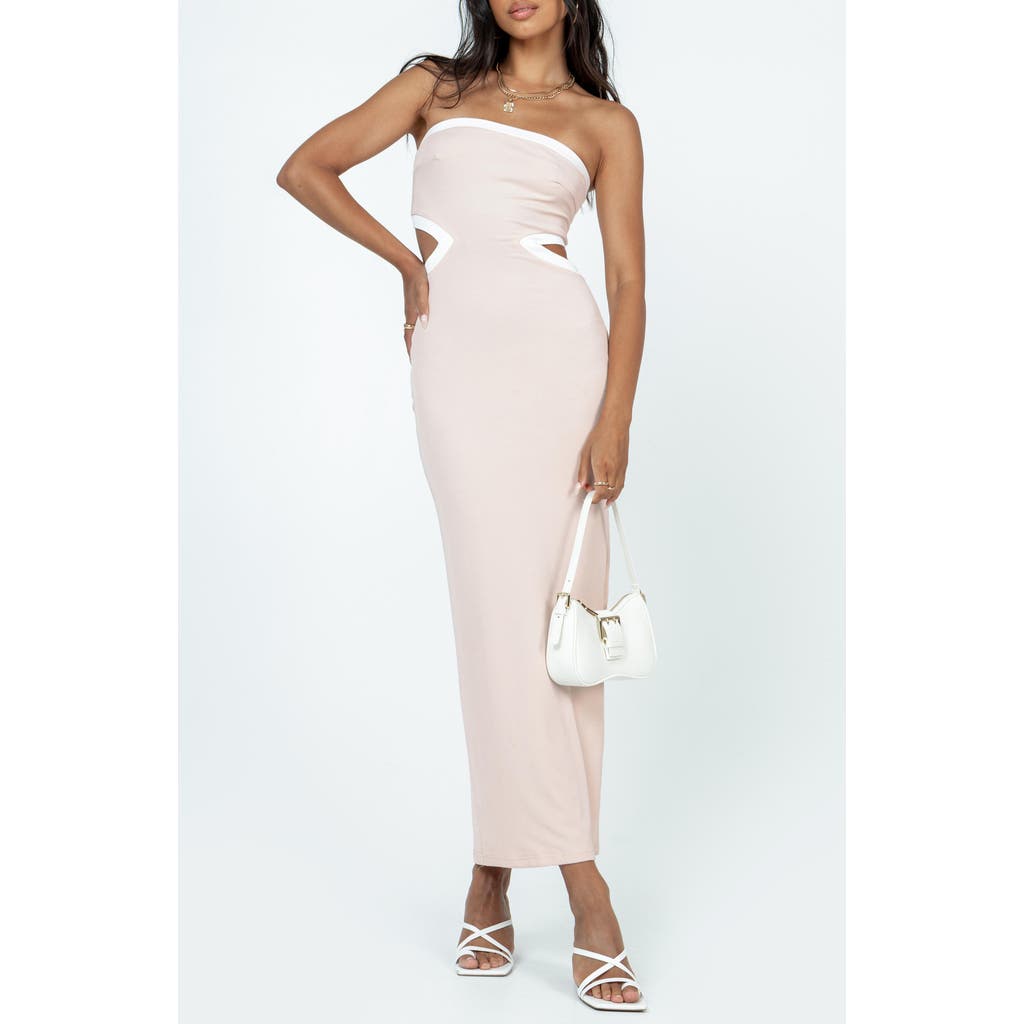 Princess Polly Greta Cutout Strapless Maxi Dress In Medium Beige