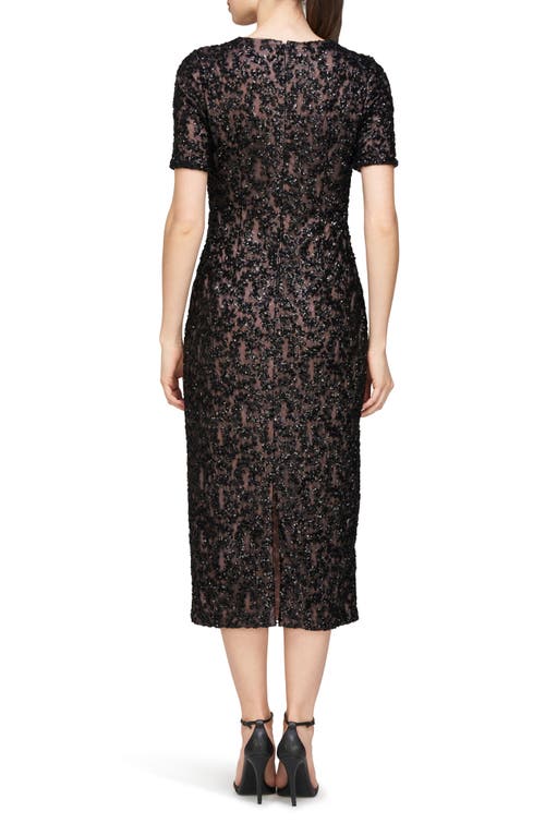 Shop Js Collections Farrah Sequin Short Sleeve Cocktail Dress In Black/blush