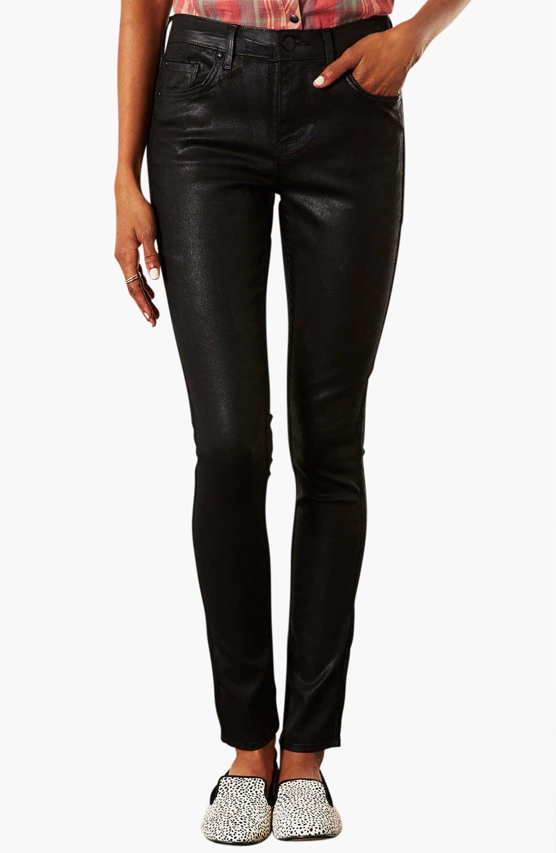 Moto 'Leigh' Coated Skinny Jeans (Black) Nordstrom