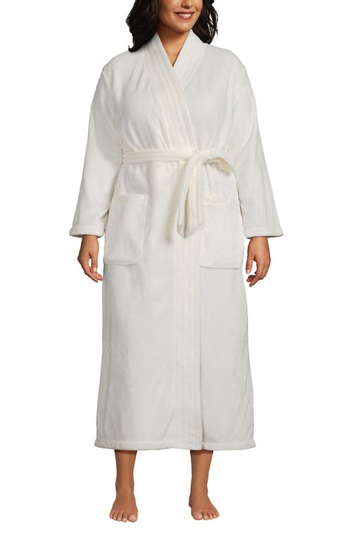 Shop Lands' End Tall Cozy Plush Long Wrap Robe In Ivory