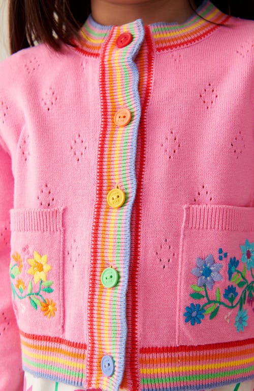 Shop Little Bird Kids' Floral Embroidered Cotton Pointelle Cardigan In Pink