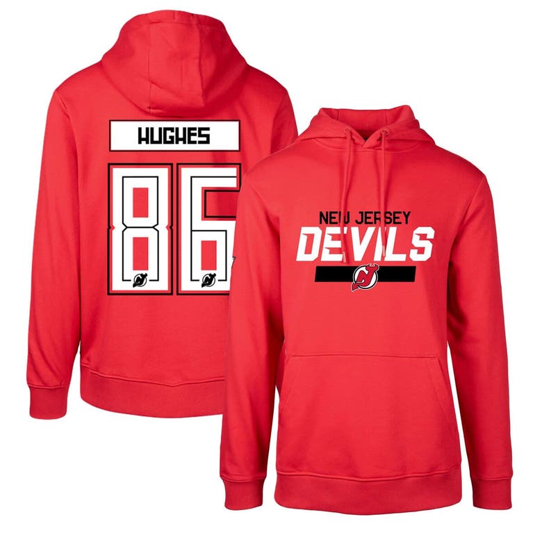 Shop Levelwear Jack Hughes Red New Jersey Devils Podium Name & Number Pullover Hoodie