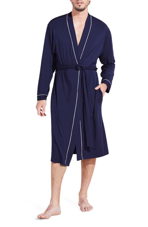 Shop Eberjey William Lightweight Jersey Knit Robe In True Navy/ivory