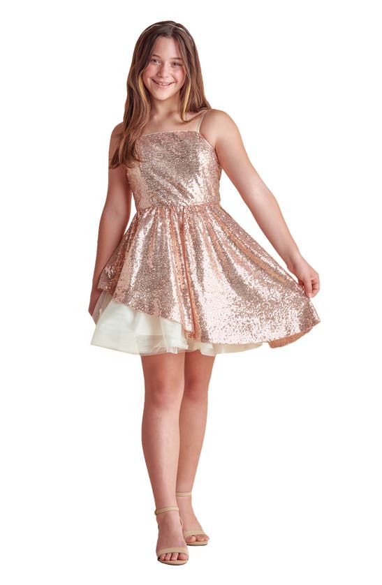 Shop Un Deux Trois Kids' Peekaboo Sequin Party Dress In Blush